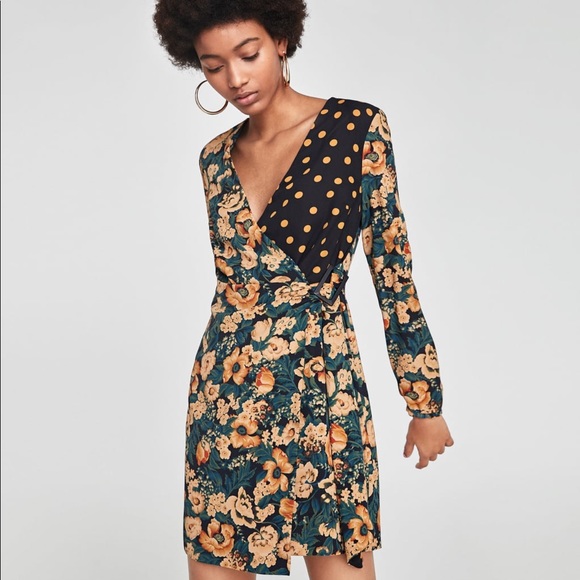 zara combined printed dress